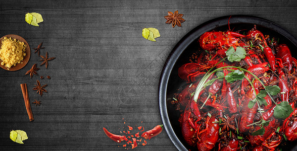 热海大滚锅小龙虾美食背景设计图片