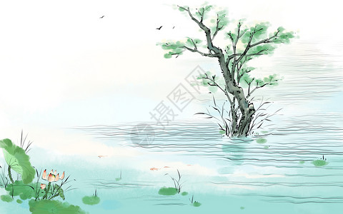 写生鸟中国风风景插画