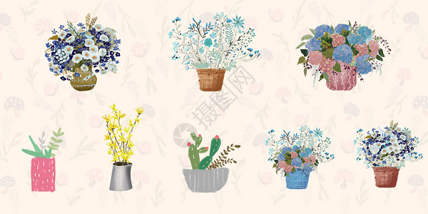 小清新花卉盆栽素材背景图片