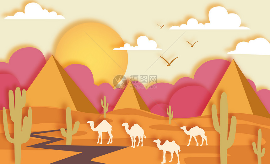 沙漠骆驼剪纸风图片