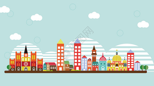 欧洲小镇风景都市建筑插画