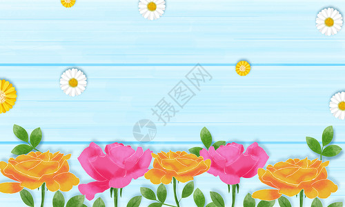 月季花手绘清新花卉木板背景插画