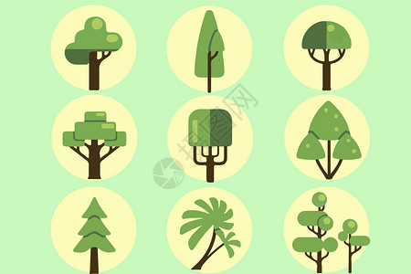 植物圆树类图标插画
