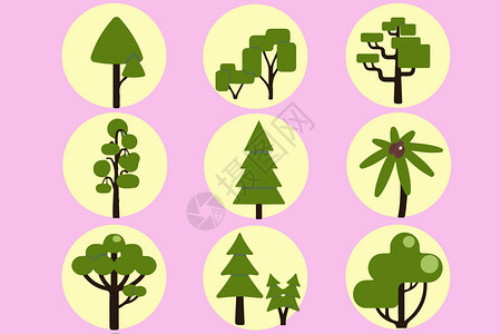 植物学图标树类背景素材插画