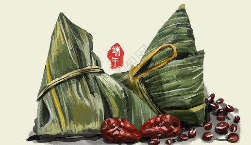 红色咖啡豆端午节吃粽子插画