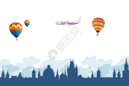 扁平化飞机扁平化旅行海报设计图片