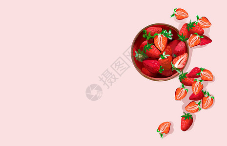 夏季凉爽边框草莓插画