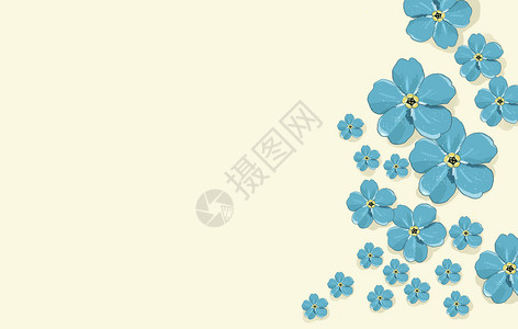 花卉黄蓝色边框蓝色小花插画