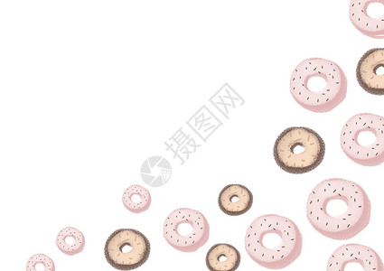 甜品背景素材甜甜圈二分之一留白背景图插画