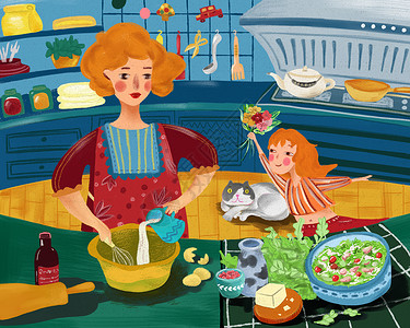 厨房桌面背景海报母亲节插画