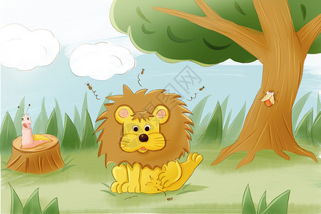 手绘可爱小狮子卡通小狮子插画