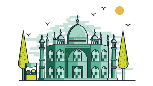 印度风格城市风光建筑印度插画