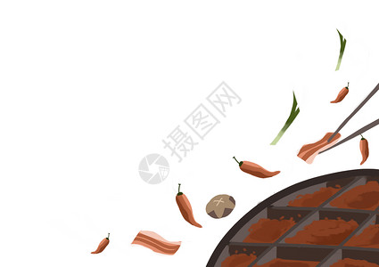 烤肉食材火锅留白背景插画