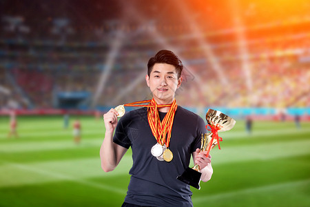 拿奖牌运动员足球赛冠军设计图片