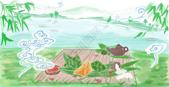 端午节吃粽子划龙舟背景图片