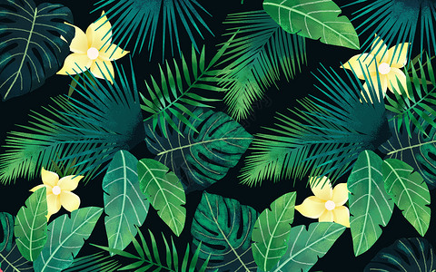 夏季水彩元素夏季热带植物背景插画