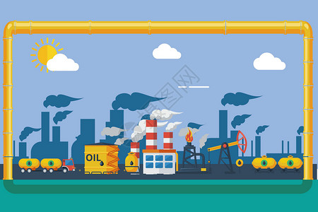 石油污染工业城市插画