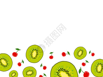 小樱桃边框夏季清凉水果二分之一留白背景插画