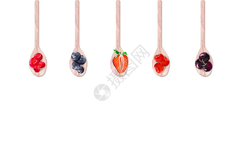 蓝莓草莓树莓勺子水果插画