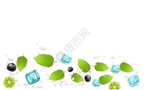 白色清新液体蓝莓二分之一留白背景素材插画