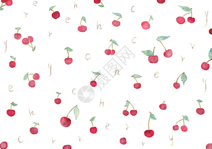 夏季字母留白水彩樱桃图案背景插画