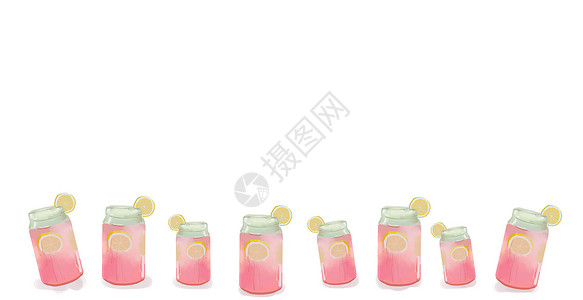 粉色水果边框桃子果汁插画