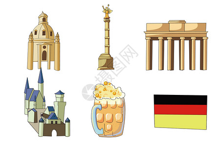 德国旅游景点德国类背景素材插画