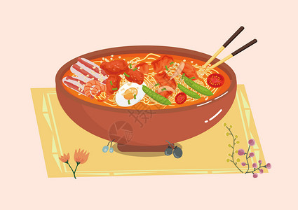 蔬菜餐桌美食长寿面插画