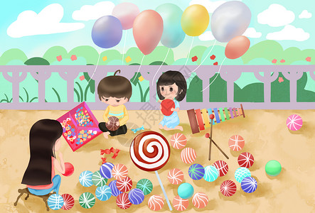 彩色沙子儿童节插画插画