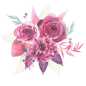 紫色大叶草边框手绘水彩花卉背景插画