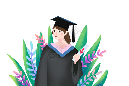 毕业的女生植物背景高清图片素材