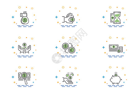钞票储钱罐图标金融元素插画