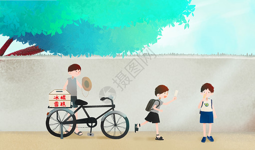 夏季单车女孩童年记忆插画
