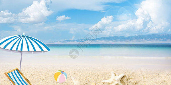 表白节气球沙滩夏日清凉背景设计图片