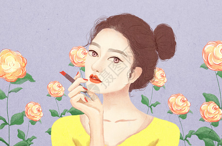 玫瑰美白美妆女孩插画