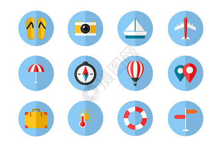 太阳伞设计度假旅行图标插画