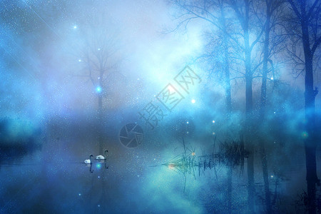 湖夜景梦幻星空场景设计图片