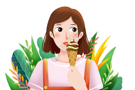 吃雪糕的女生吃冰淇淋的女孩插画