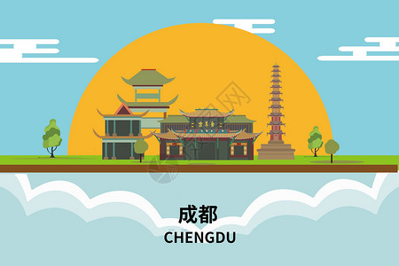 毕业旅游成都城市旅游插画