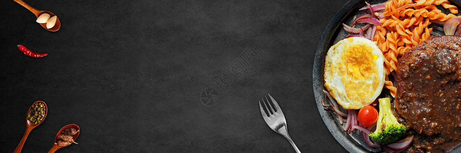 黑椒牛肉沙拉美食海报背景设计图片