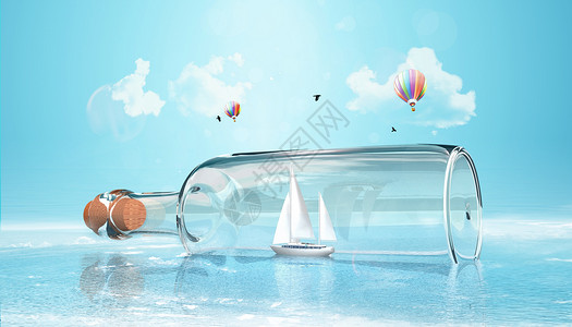 海水沙滩创意玻璃瓶夏日清凉设计图片