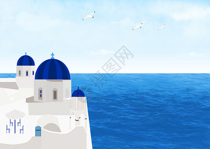 教堂穹顶希腊爱琴海插画