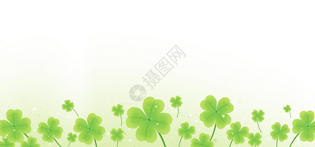绿色边框森系四叶草二分之一留白背景插画