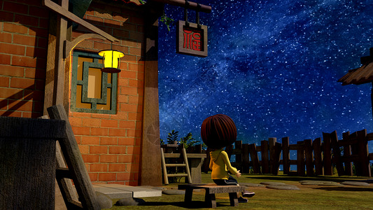 野餐小女孩仰望星空设计图片