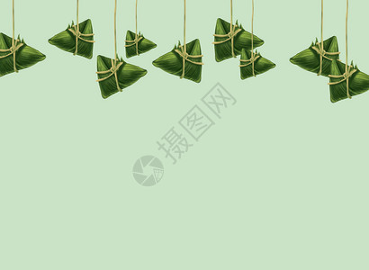 夏日绿色边框端午节粽子二分之一留白背景插画