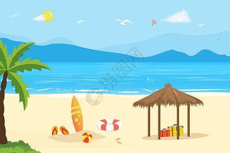 大海沙滩海报图片夏日度假海滩插画