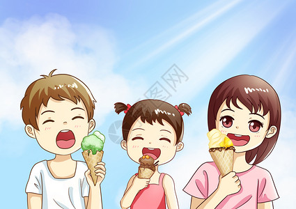 冰淇淋的女孩夏天吃冰淇淋插画