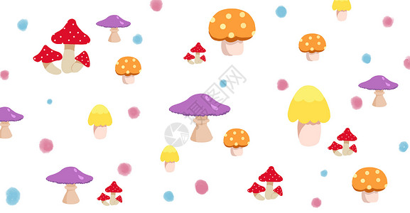 手绘唯美彩色蘑菇插画背景图片