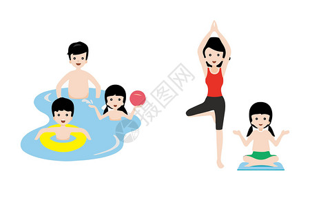 游泳动作家庭运动背景素材插画