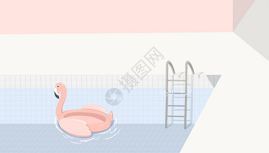 火烈鸟泳圈夏天的游泳池插画